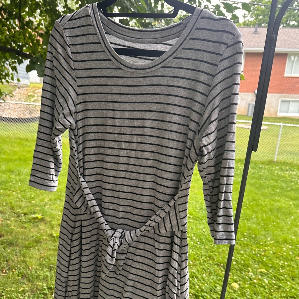 Latched Mama French Terry Striped Gray Dress